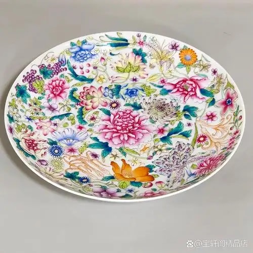 粉彩百花盘一对